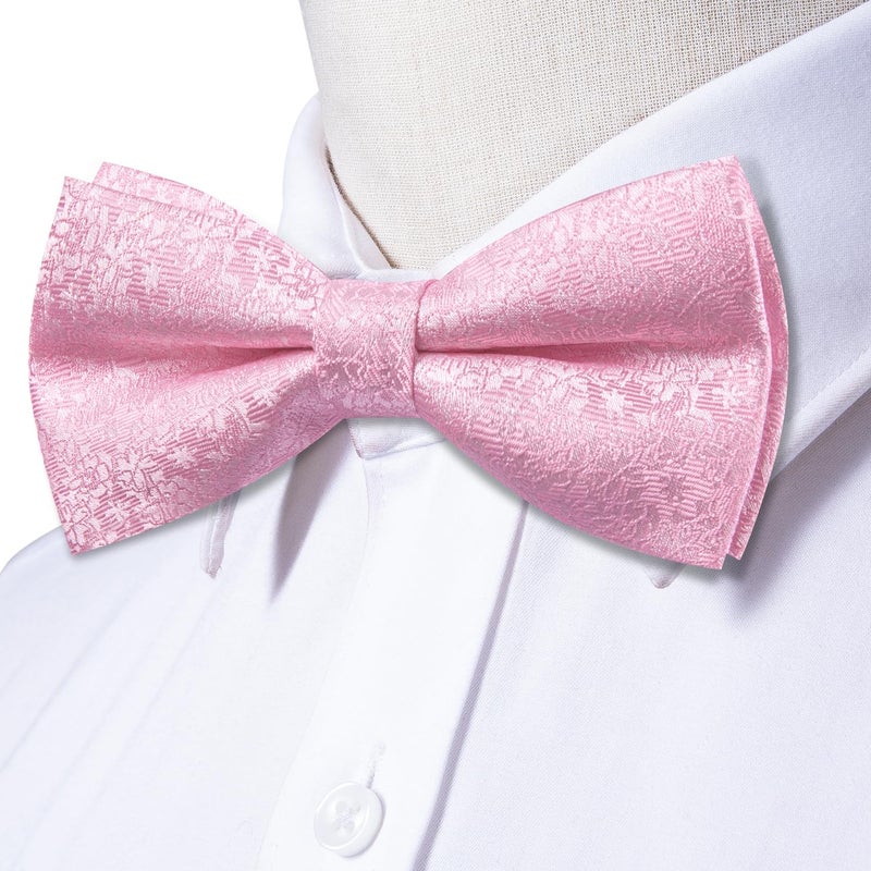 Dubulle Mens Pink Paisley Floral Bowtie Set Pre-tied Bowtie for Men and Pocket Square Set Wedding Business - Image 3